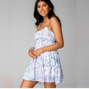 Buddy Love Tiered Dress With Shoulder Ties-White, Pink, Blue, Size S, NWT